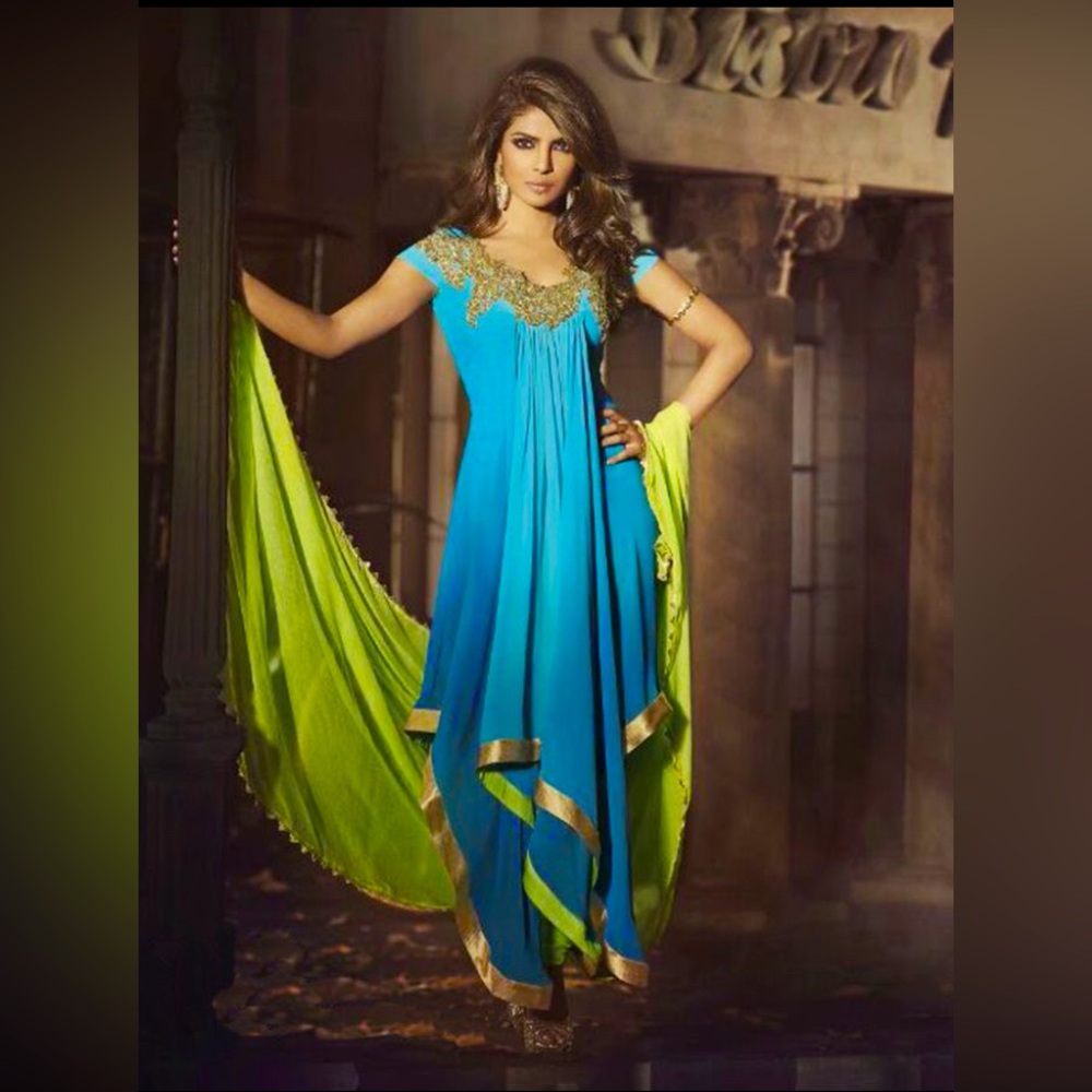 Brand new blue and green Anarkali suit by Heroine